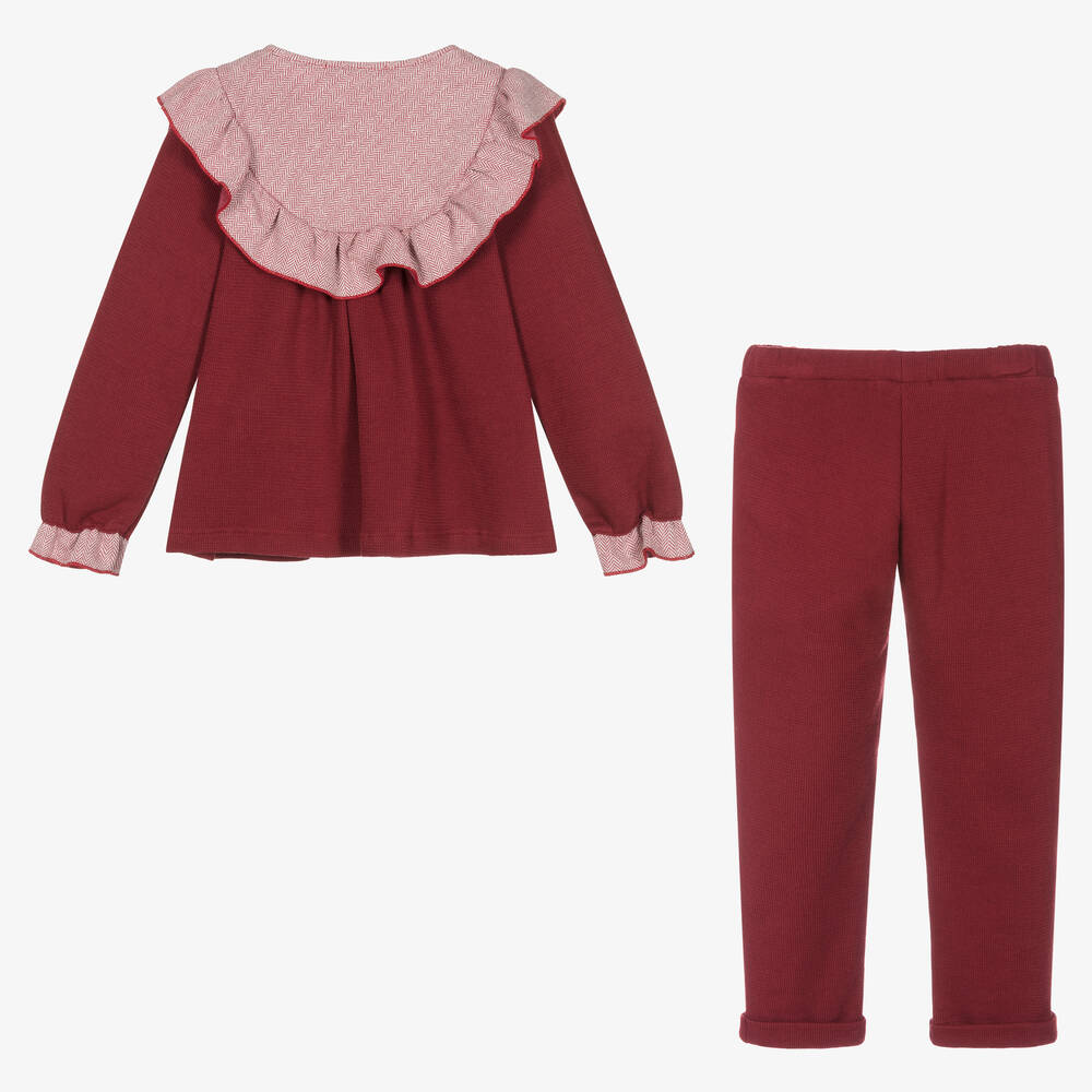 Babidu-Girls Red Cotton Knit Trousers Set | Childrensalon Outlet