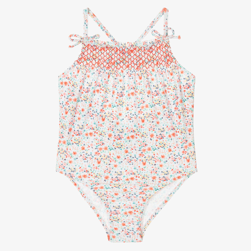 Babidu-Girls Red Floral Print Swimsuit | Childrensalon Outlet