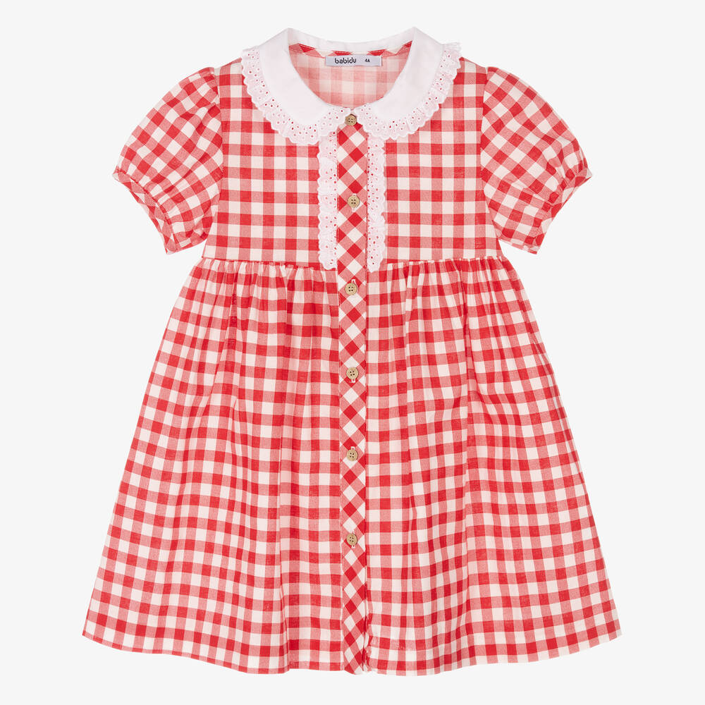 Babidu - Girls Red Gingham Cotton Dress | Childrensalon