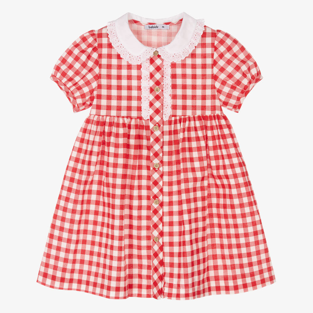 Babidu - Robe rouge vichy en coton fille | Childrensalon