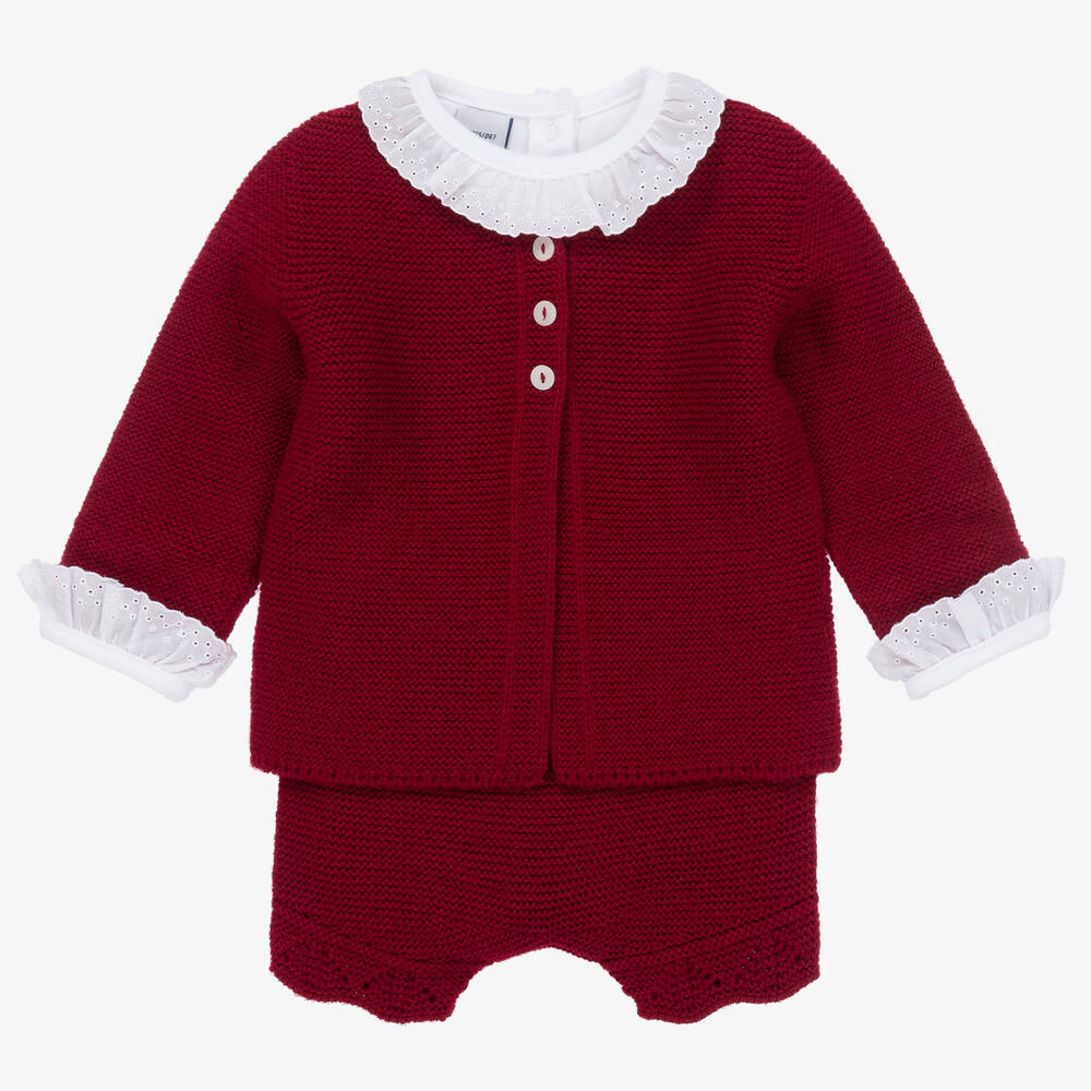 Babidu-Girls Red Knitted Shorts Set | Childrensalon Outlet