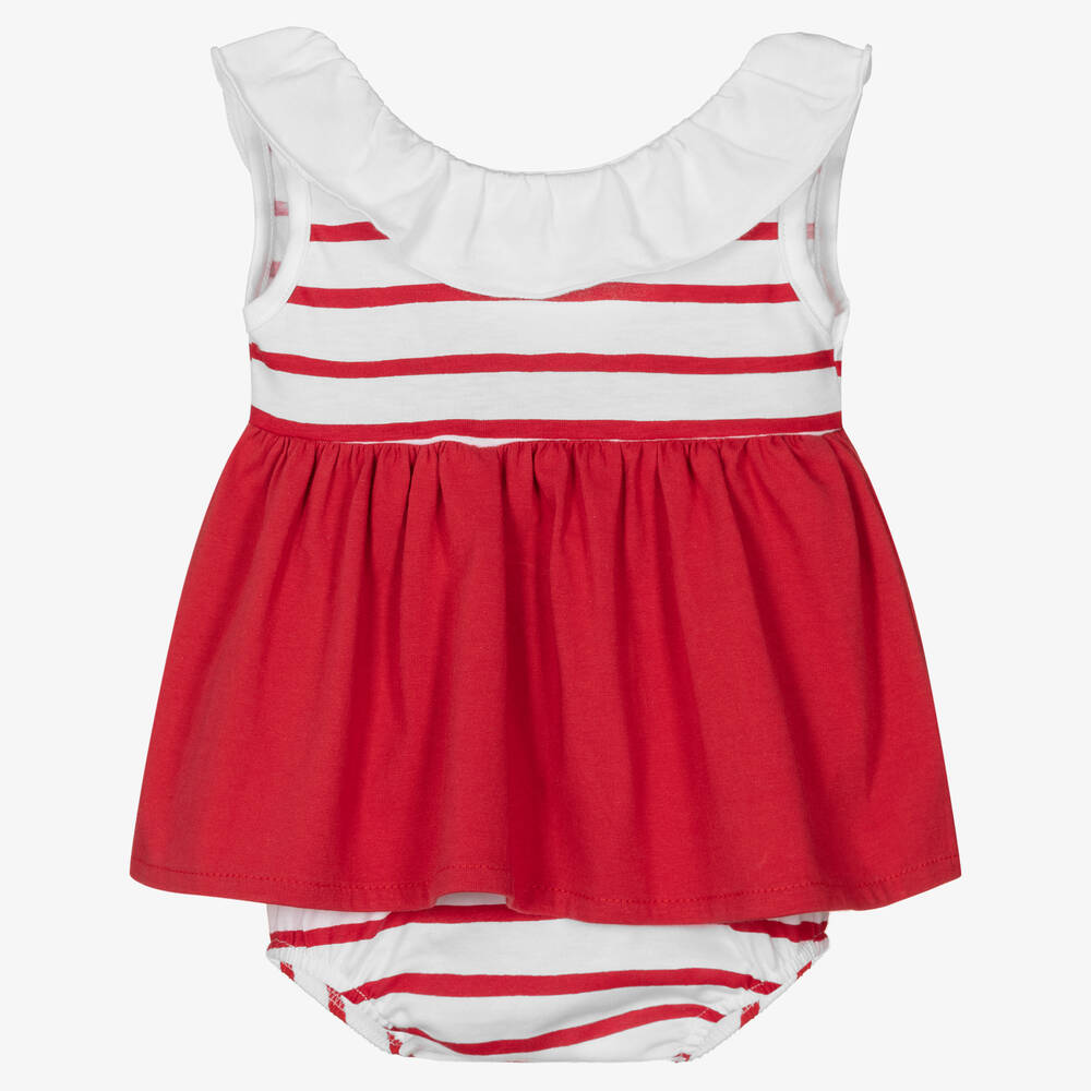Babidu - Girls Red Stripe Cotton Dress | Childrensalon
