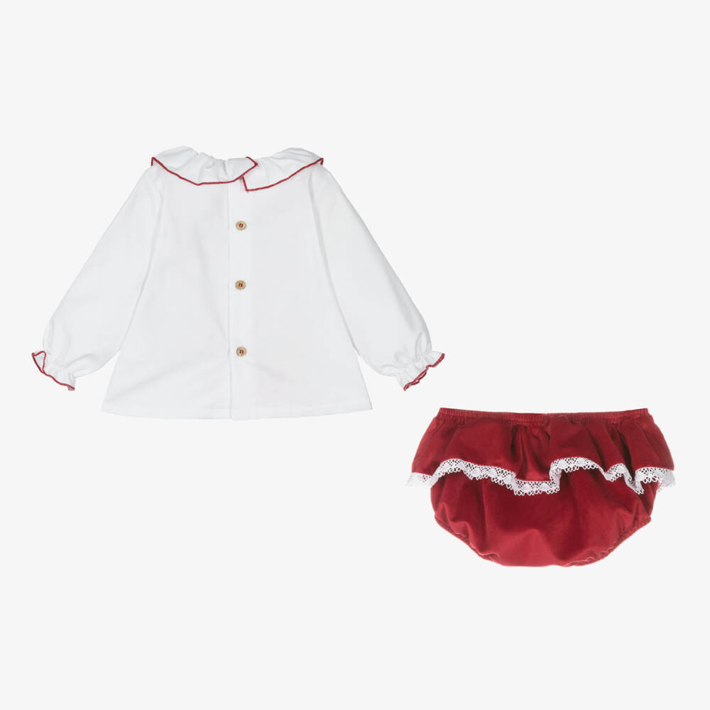 Babidu-Girls Red Velour Shorts Ensemble | Childrensalon Outlet