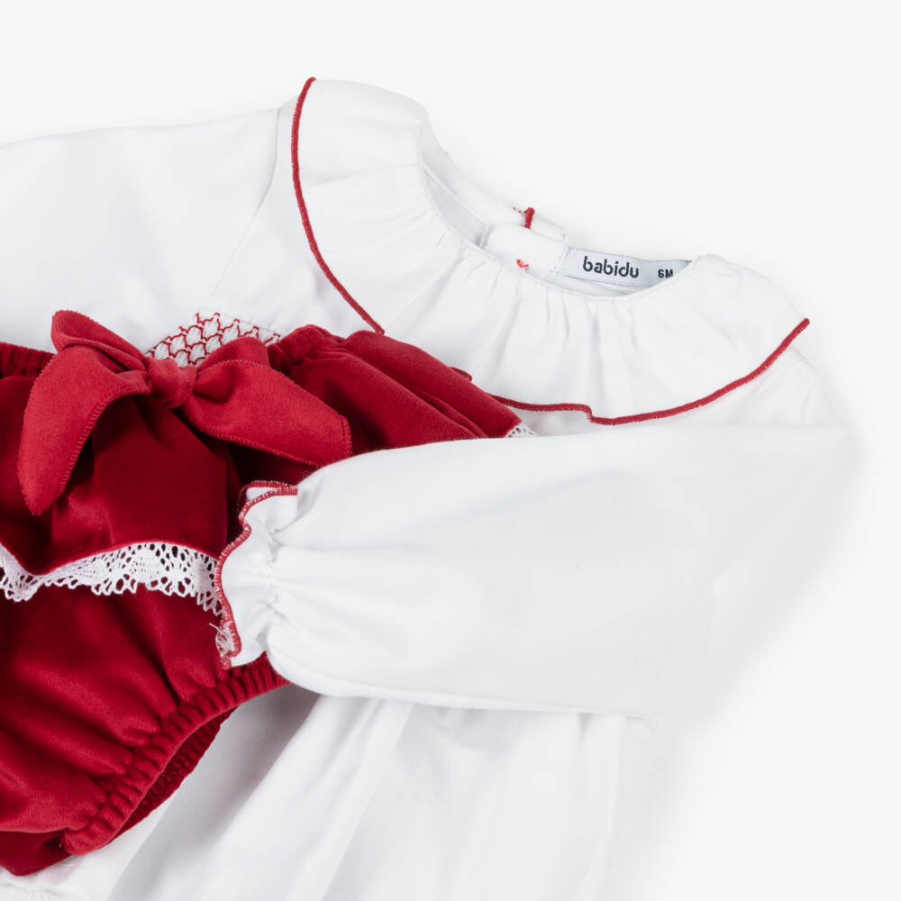 Babidu-Girls Red Velour Shorts Ensemble | Childrensalon Outlet