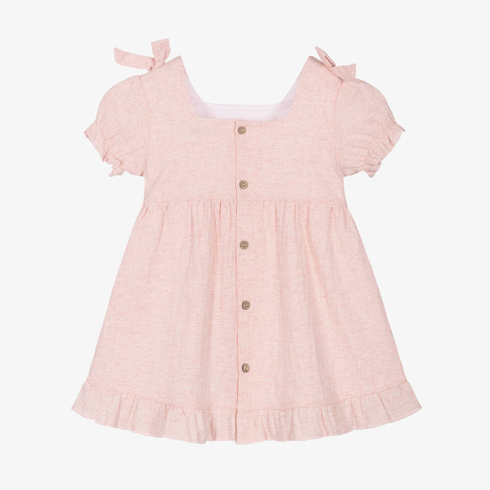 بابيدو -فستان زهري من الكتان والقطن للبنات | Childrensalon Outlet