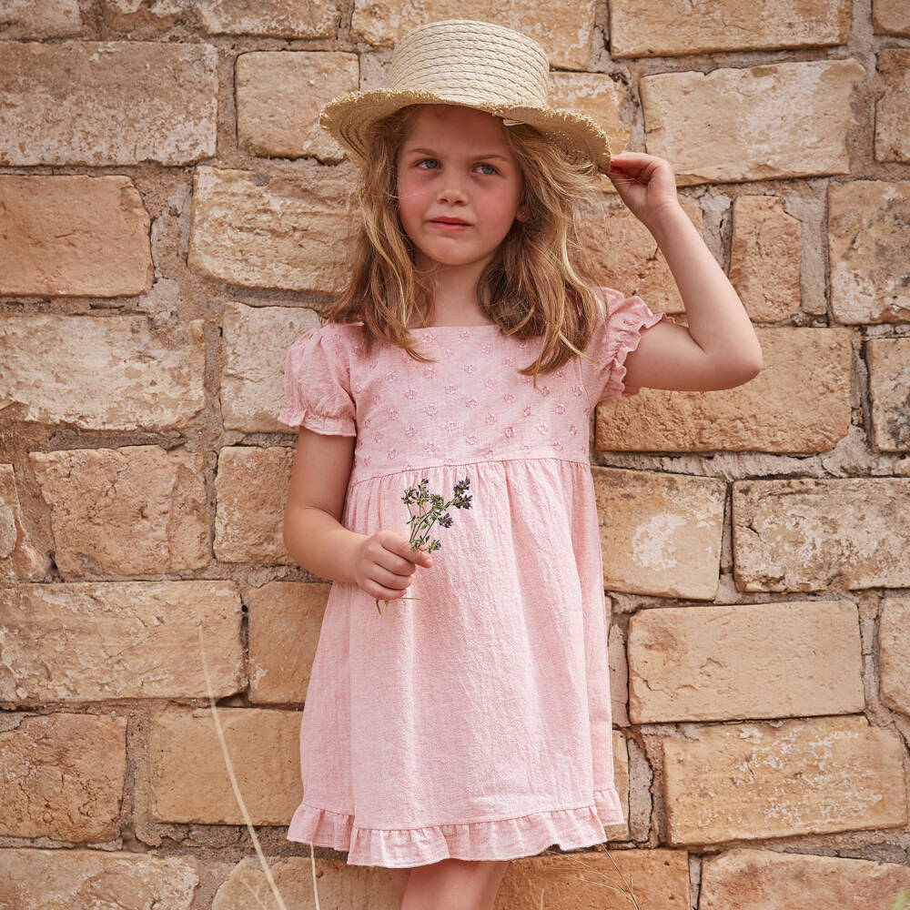 بابيدو -فستان زهري من الكتان والقطن للبنات | Childrensalon Outlet