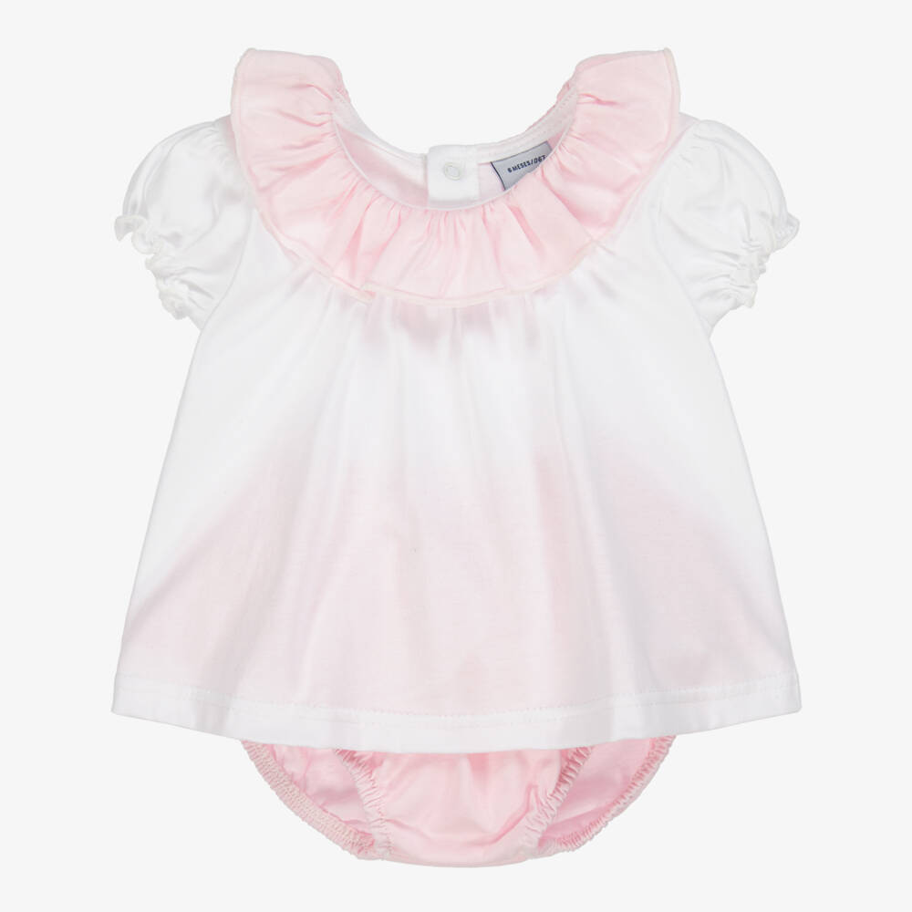 Babidu-Girls Ruffled Pink & White Set | Childrensalon Outlet