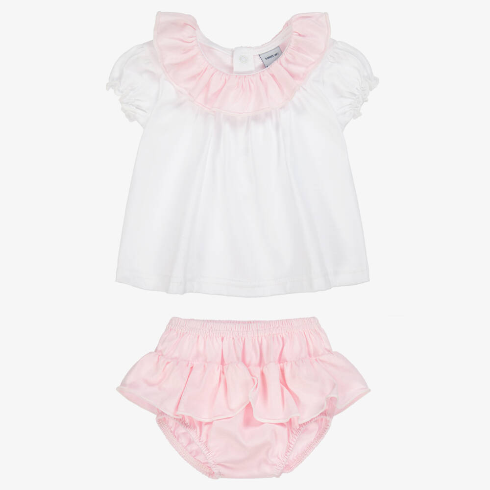 Babidu-Girls Ruffled Pink & White Set | Childrensalon Outlet