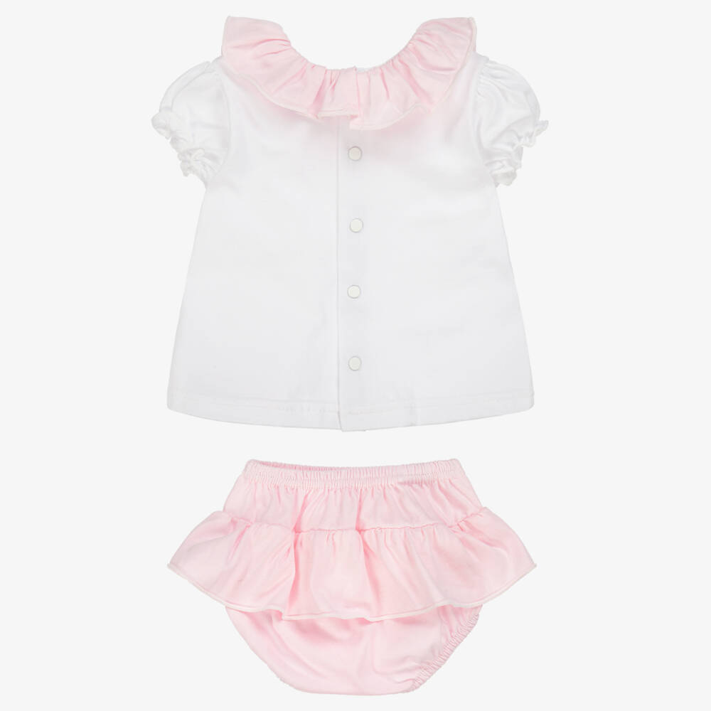 Babidu-Girls Ruffled Pink & White Set | Childrensalon Outlet