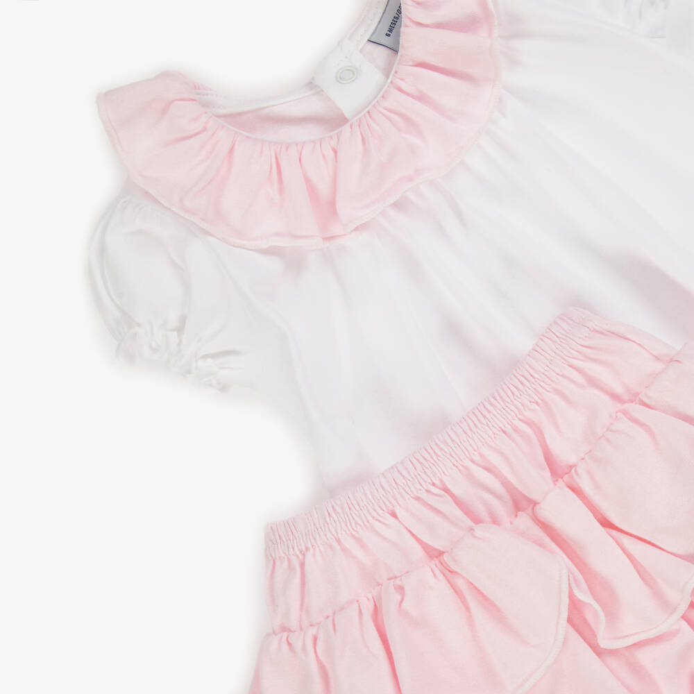 Babidu-Girls Ruffled Pink & White Set | Childrensalon Outlet