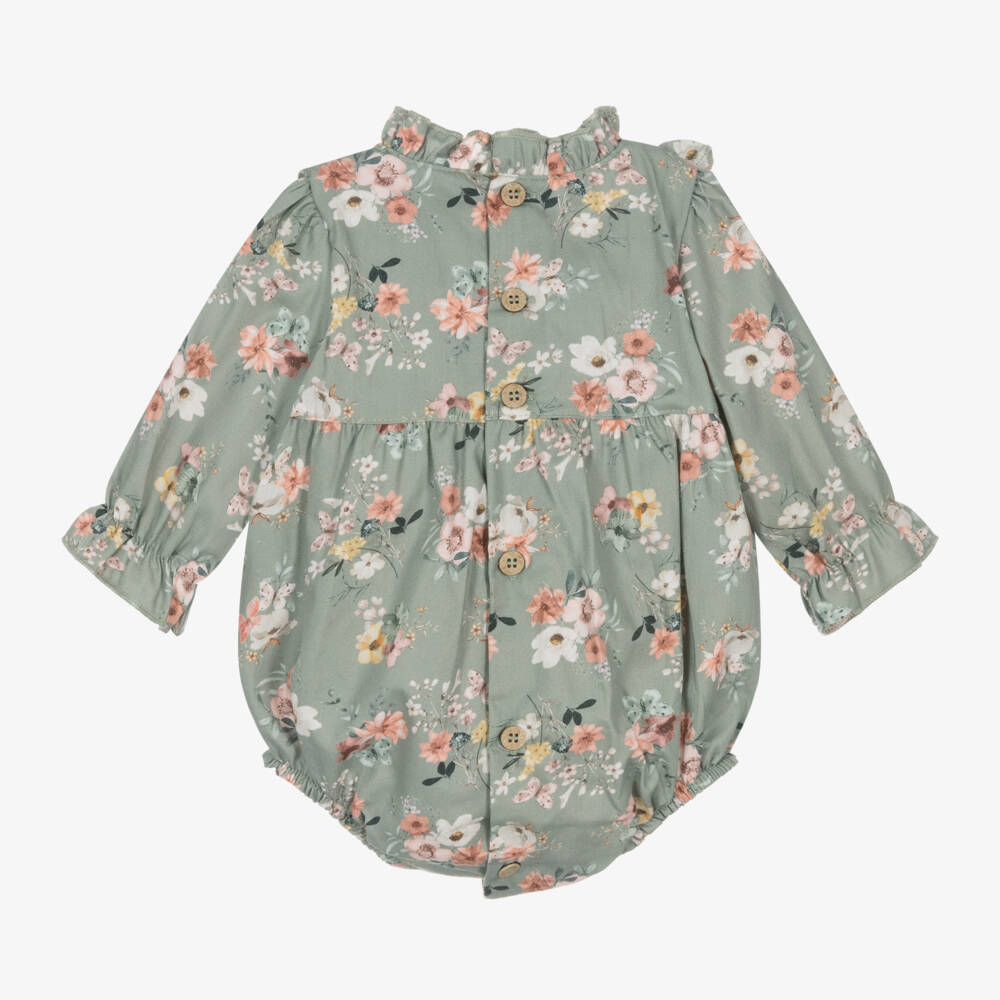 Babidu-بودي سوت بطبعة ورود قطن لون أخضر | Childrensalon Outlet