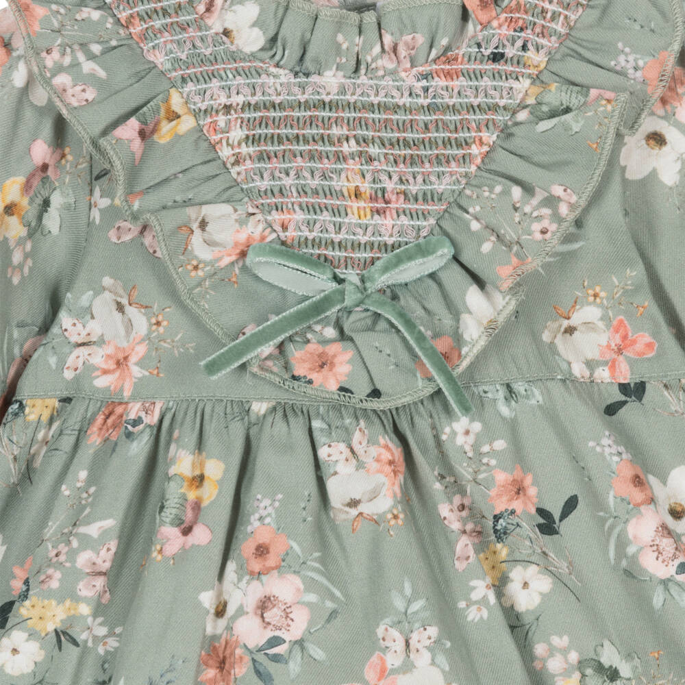 Babidu-بودي سوت بطبعة ورود قطن لون أخضر | Childrensalon Outlet