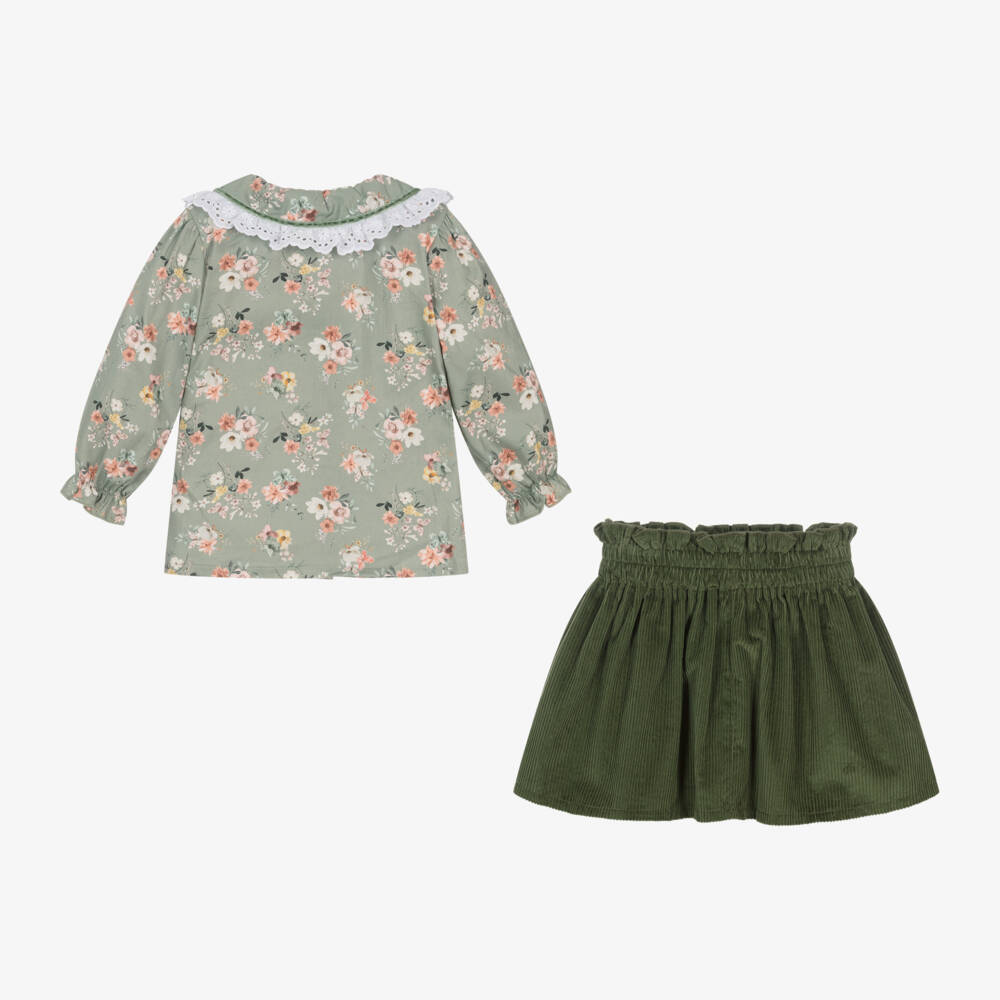 Babidu-Girls Sage Floral Skirt Ensemble | Childrensalon Outlet
