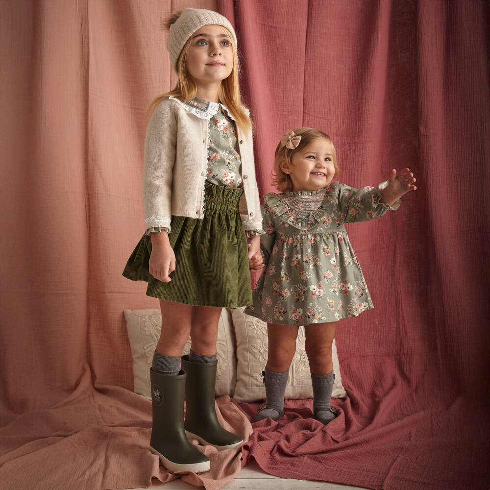 Babidu-Girls Sage Floral Skirt Ensemble | Childrensalon Outlet