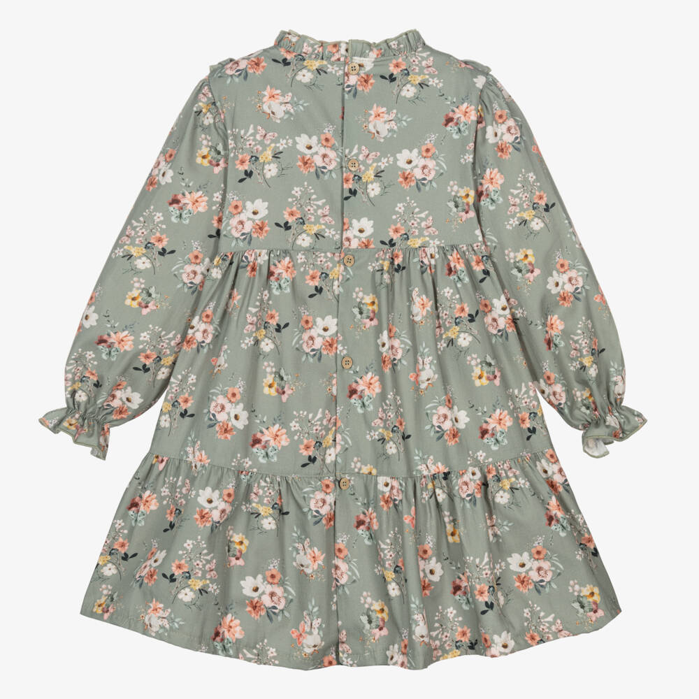 Babidu-Girls Sage Floral Twill Dress | Childrensalon Outlet