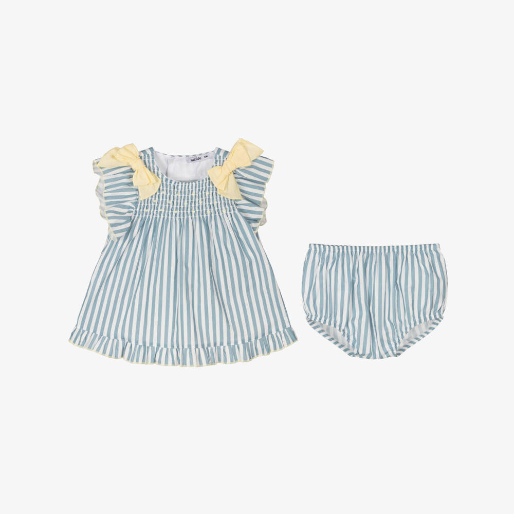 Babidu-Girls Soft Blue Striped Cotton Frock | Childrensalon Outlet