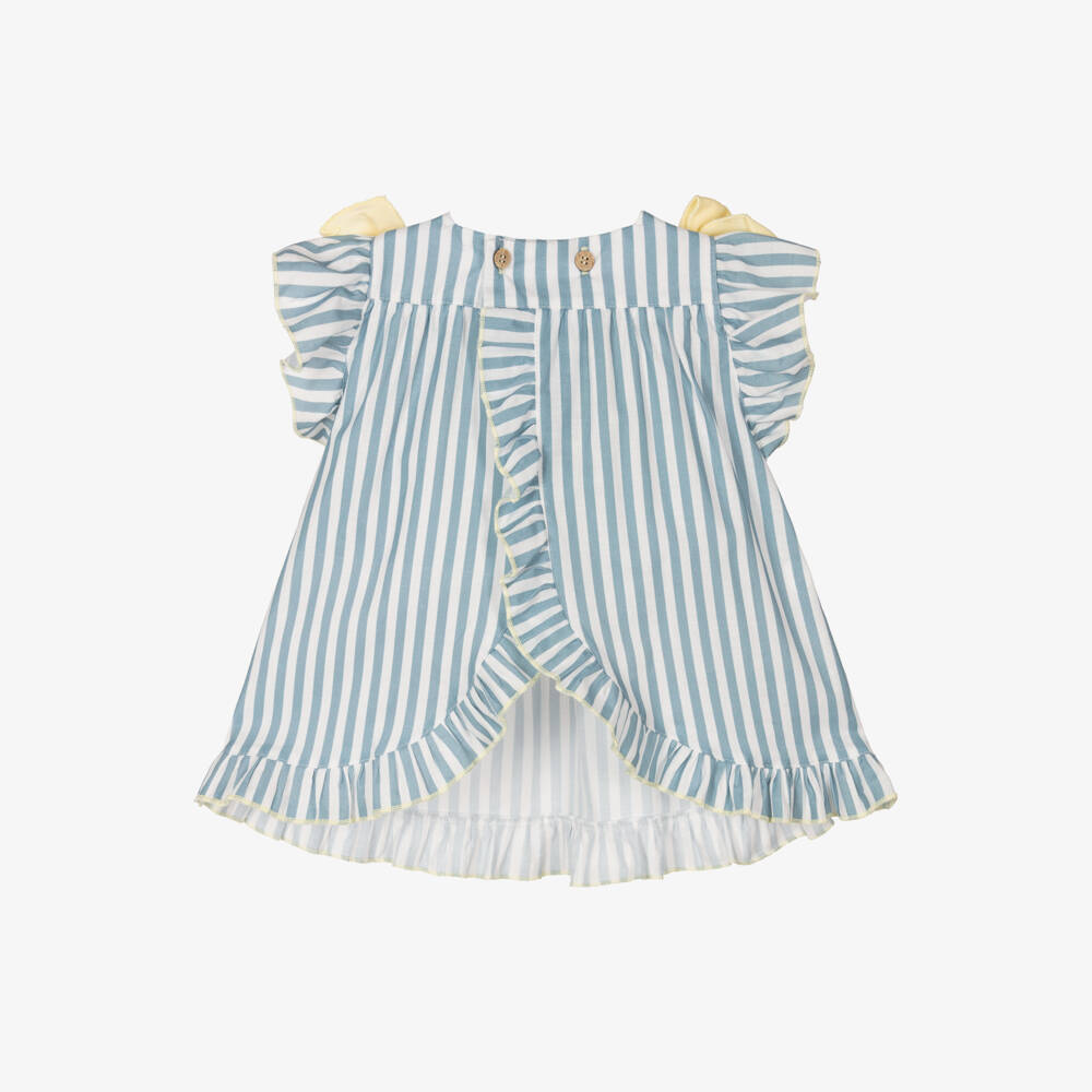 Babidu-Girls Soft Blue Striped Cotton Frock | Childrensalon Outlet