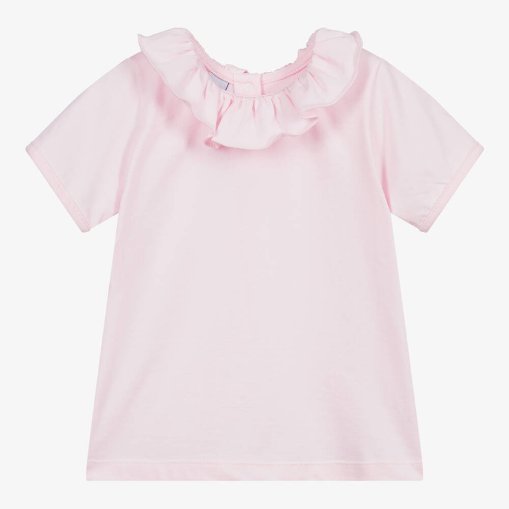 Babidu-Girls Soft Pink Ruffle Neck Tee | Childrensalon Outlet