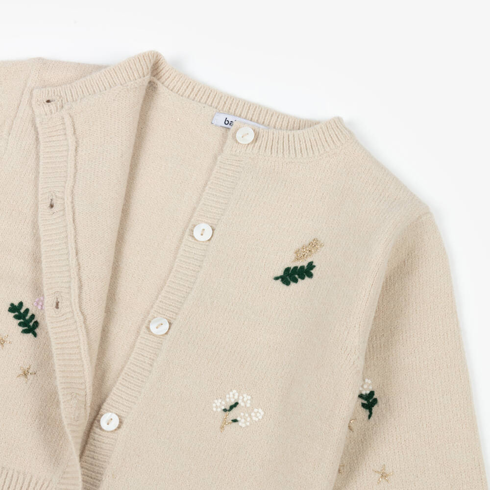 بابيدو -كارديغان بورود مطرزة لون عاجي للبنات | Childrensalon Outlet