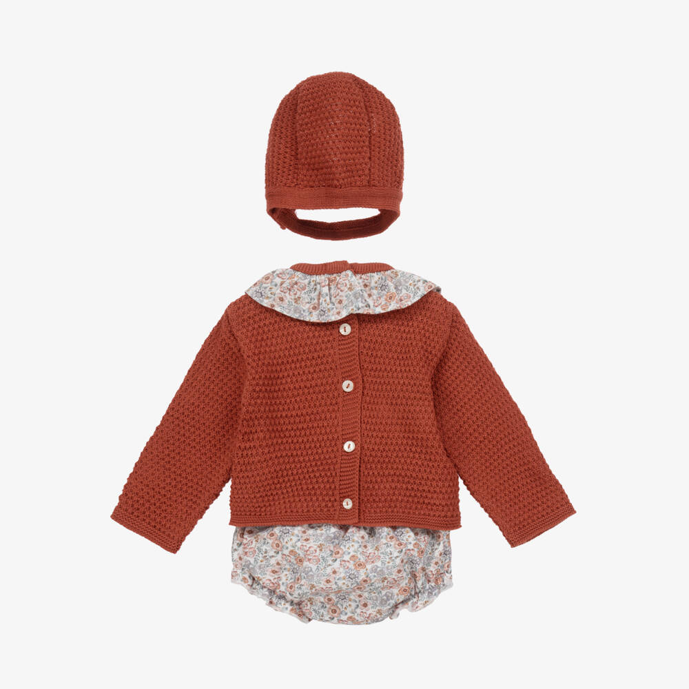 Babidu-Girls Terracotta Floral Knit Ensemble | Childrensalon Outlet