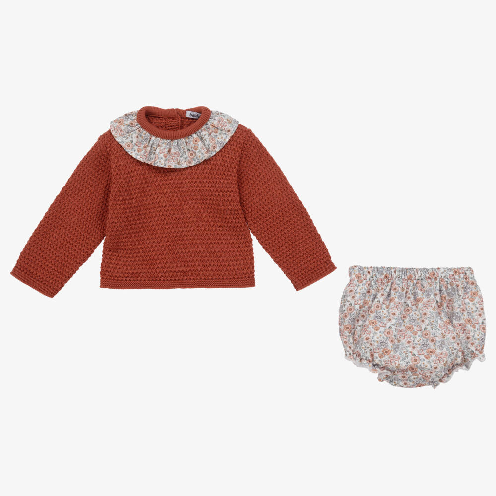 Babidu-Girls Terracotta Floral Knit Ensemble | Childrensalon Outlet