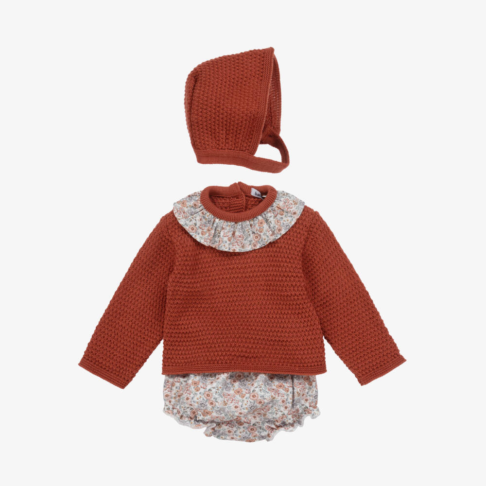 Babidu-Girls Terracotta Floral Knit Ensemble | Childrensalon Outlet