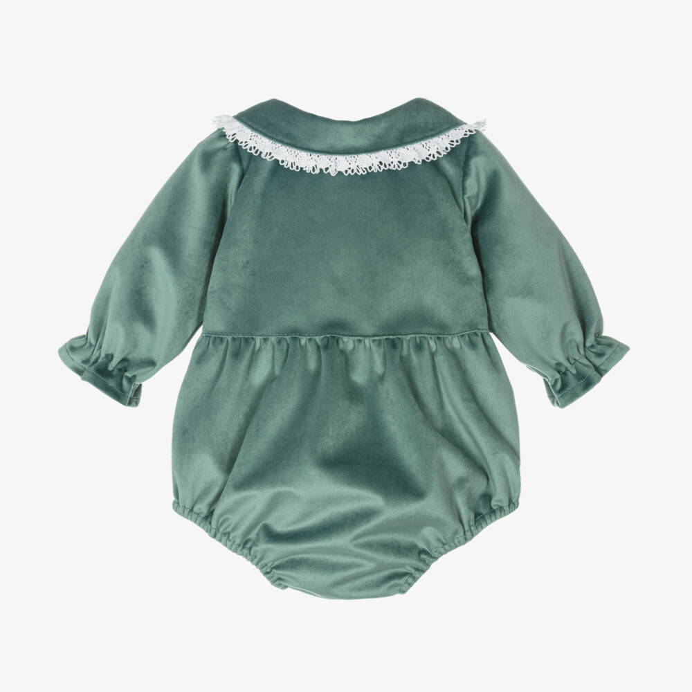 Babidu-Girls Velvet Green Playsuit | Childrensalon Outlet