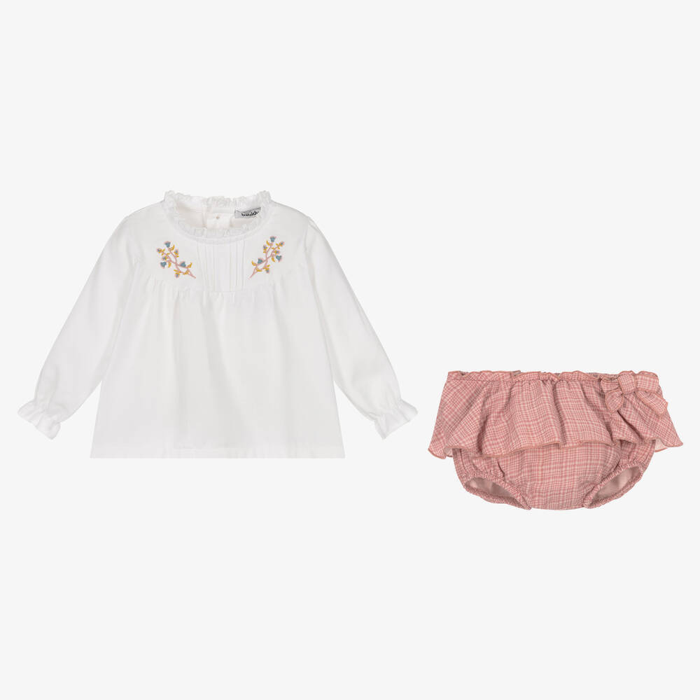 Babidu-Girls White Blouse & Pink Shorts Set | Childrensalon Outlet