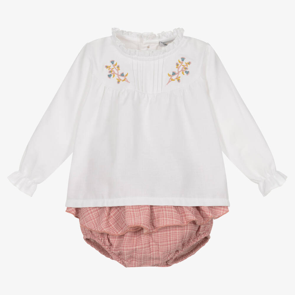 Babidu - Girls White Blouse & Pink Shorts Set | Childrensalon