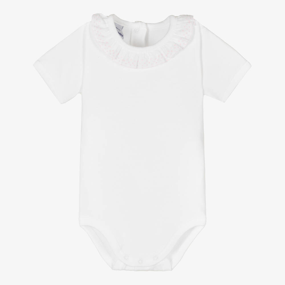 Babidu-Girls White Bodysuit with Ruffle Trim | Childrensalon Outlet