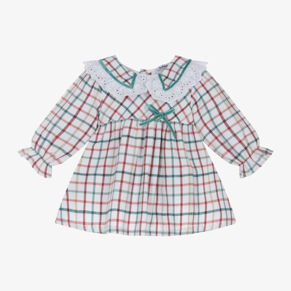 Babidu-Girls White Checked Cotton Frock | Childrensalon Outlet