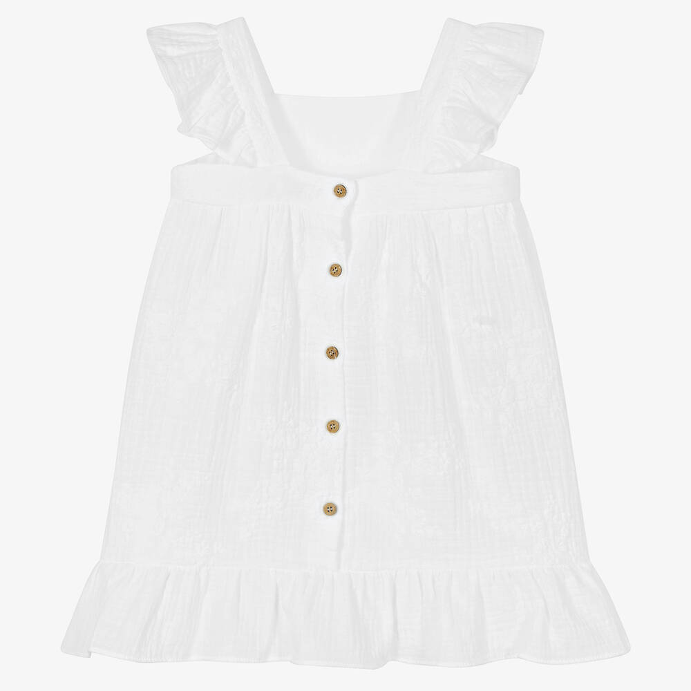 Babidu-Girls White Cheesecloth Dress | Childrensalon Outlet