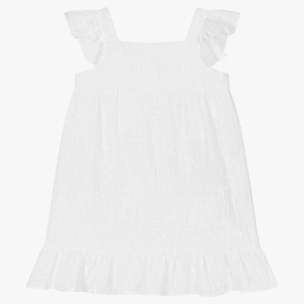Babidu - Girls White Cheesecloth Dress | Childrensalon