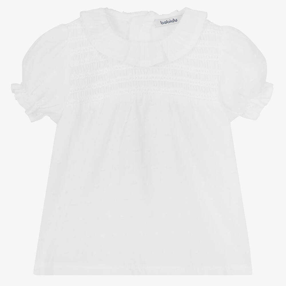 Babidu - Girls White Cotton Blouse | Childrensalon