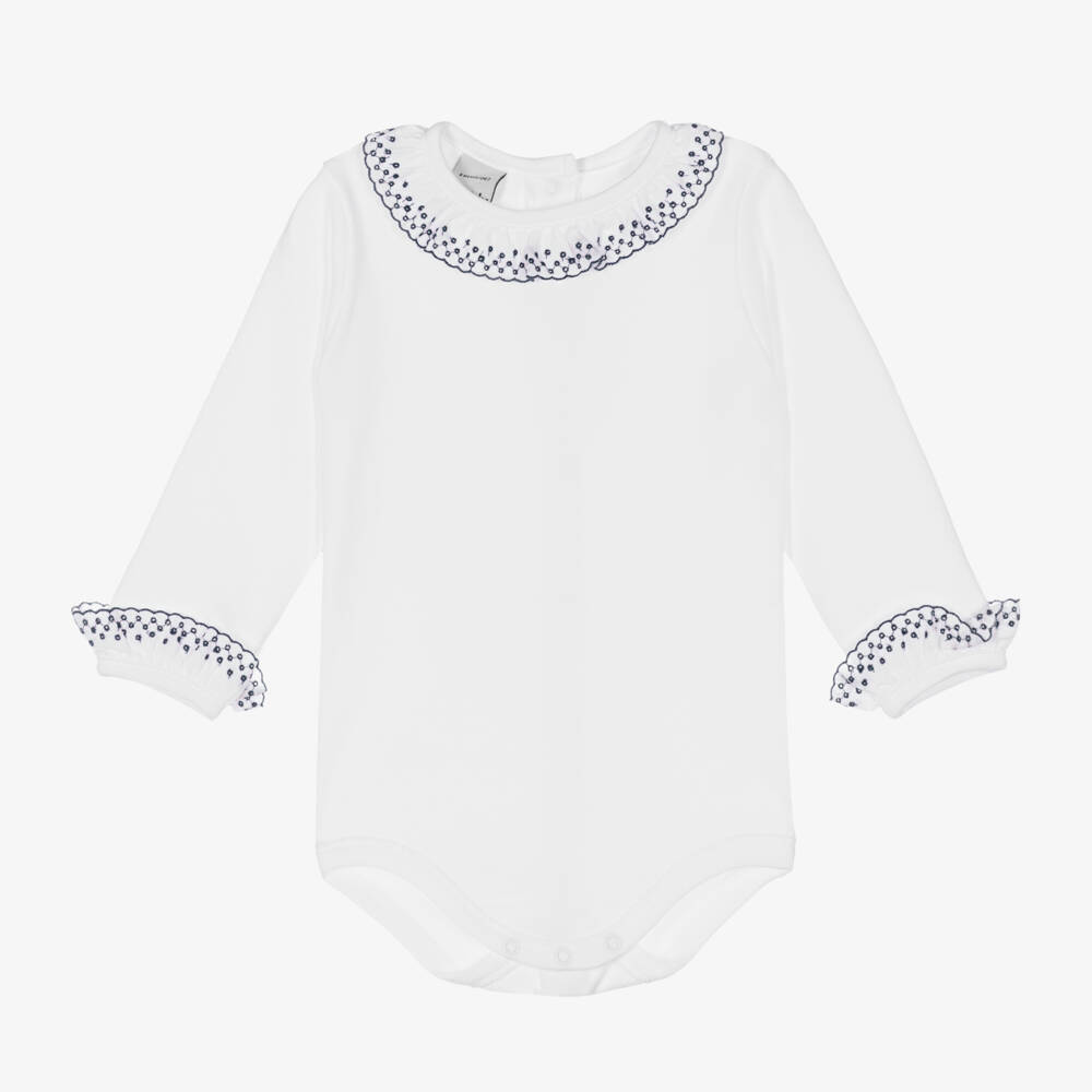 Babidu-Girls White Cotton Bodysuit with Ruffles | Childrensalon Outlet