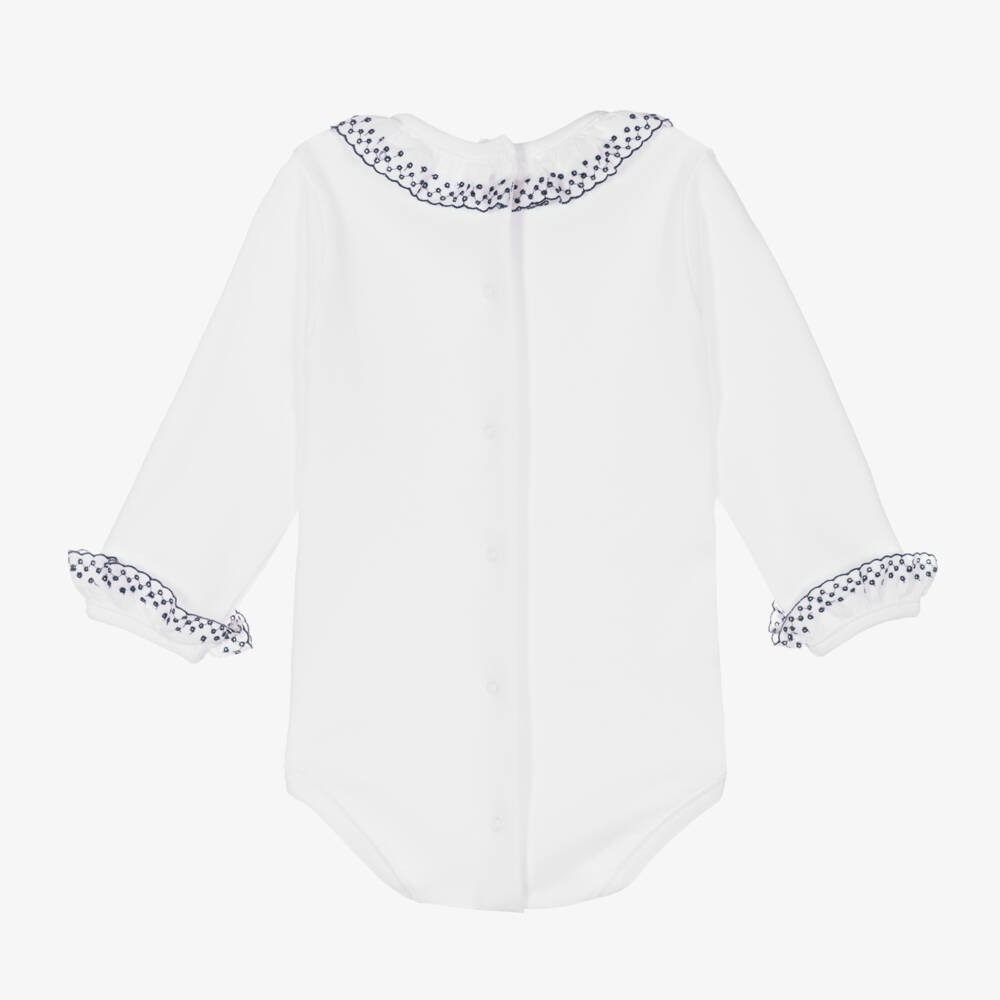 Babidu-Girls White Cotton Bodysuit with Ruffles | Childrensalon Outlet