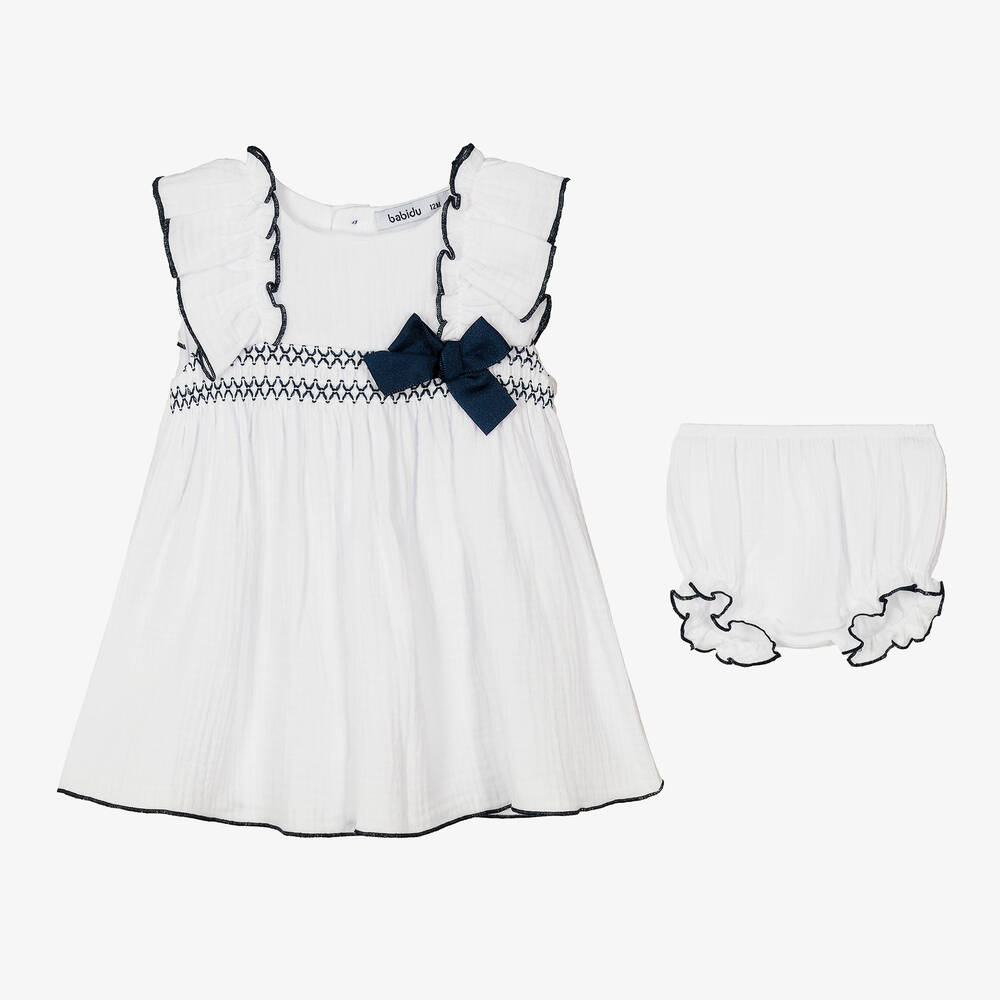 Babidu-Girls White Cotton Dress | Childrensalon Outlet