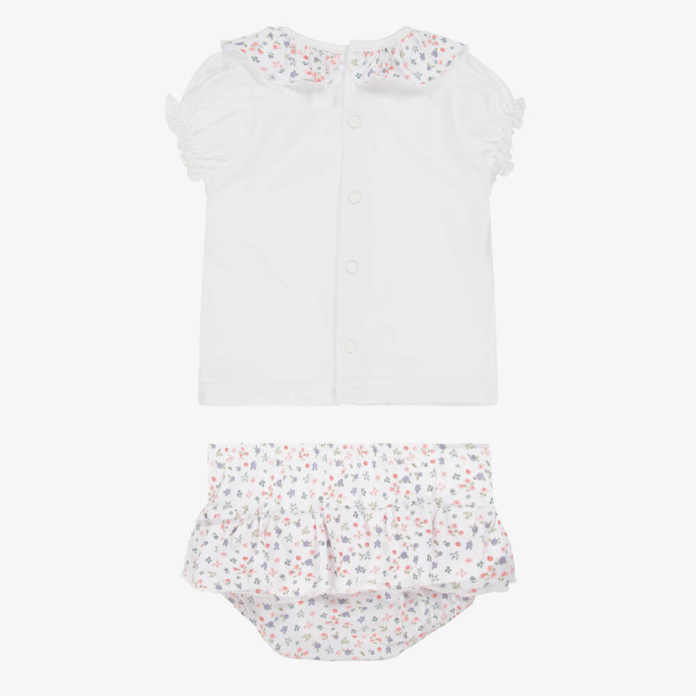 Babidu-Белый хлопковый наряд с цветочным узором для девочек | Childrensalon Outlet