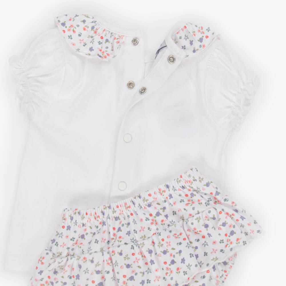 Babidu-Белый хлопковый наряд с цветочным узором для девочек | Childrensalon Outlet