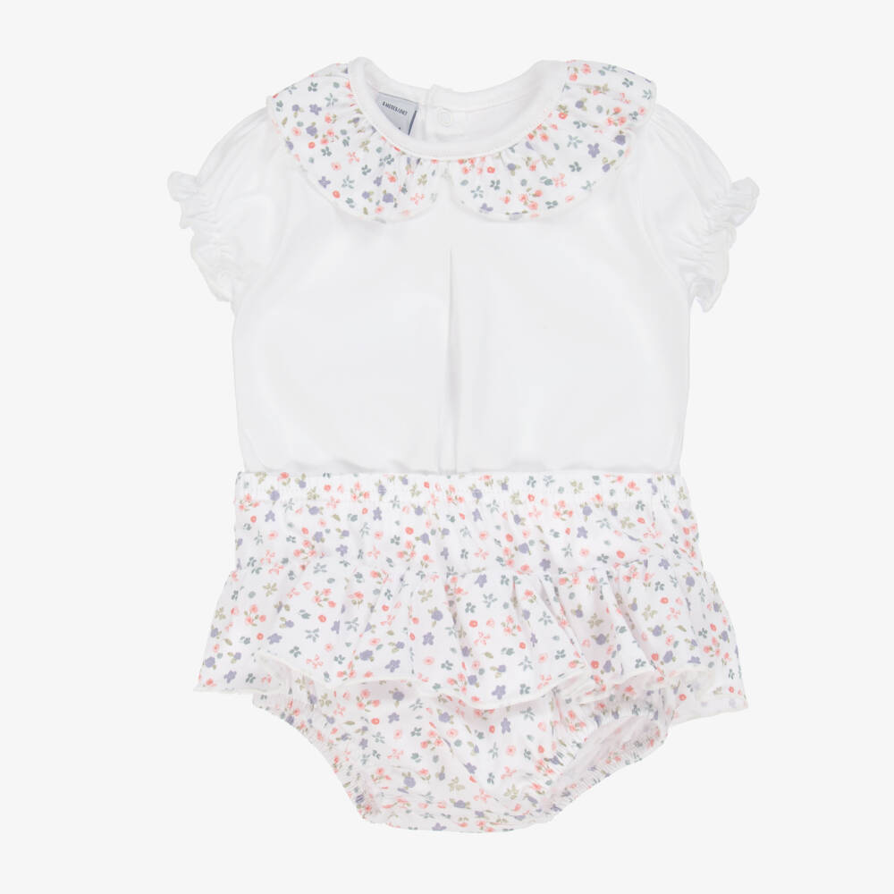 Babidu-Girls' White Cotton Floral Outfit | Childrensalon Outlet