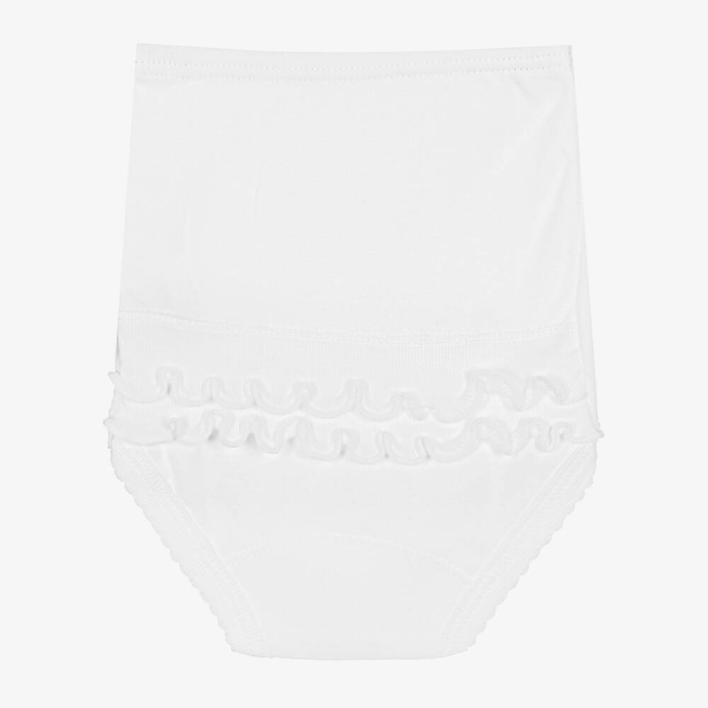 Babidu-Girls White Cotton Frilly Pants | Childrensalon Outlet