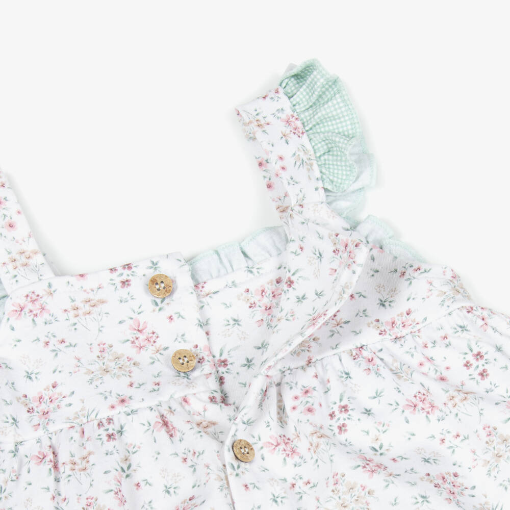 Babidu-Girls White Cotton Jersey Floral Print Sleeveless Dress | Childrensalon Outlet