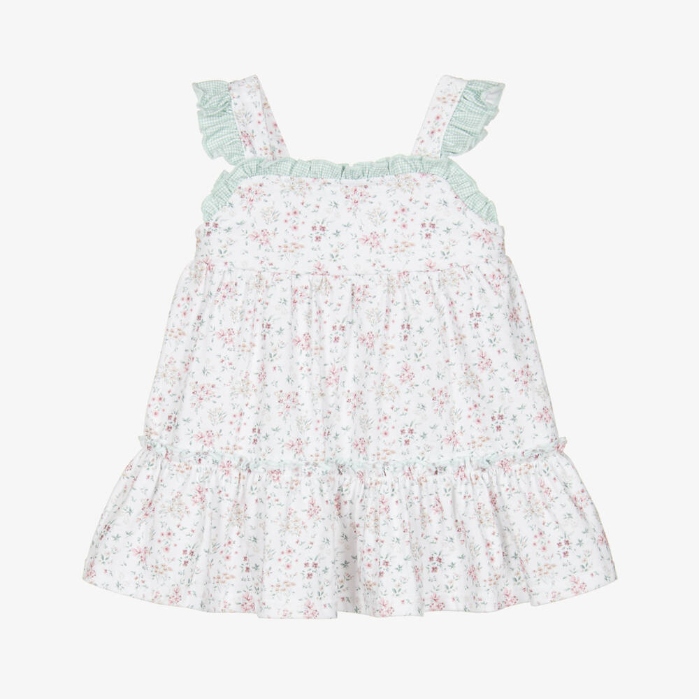 Babidu-Girls White Cotton Jersey Floral Print Sleeveless Dress | Childrensalon Outlet