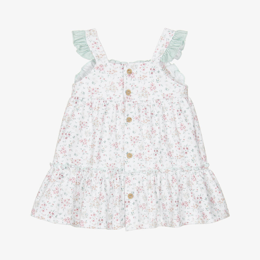 Babidu-Girls White Cotton Jersey Floral Print Sleeveless Dress | Childrensalon Outlet