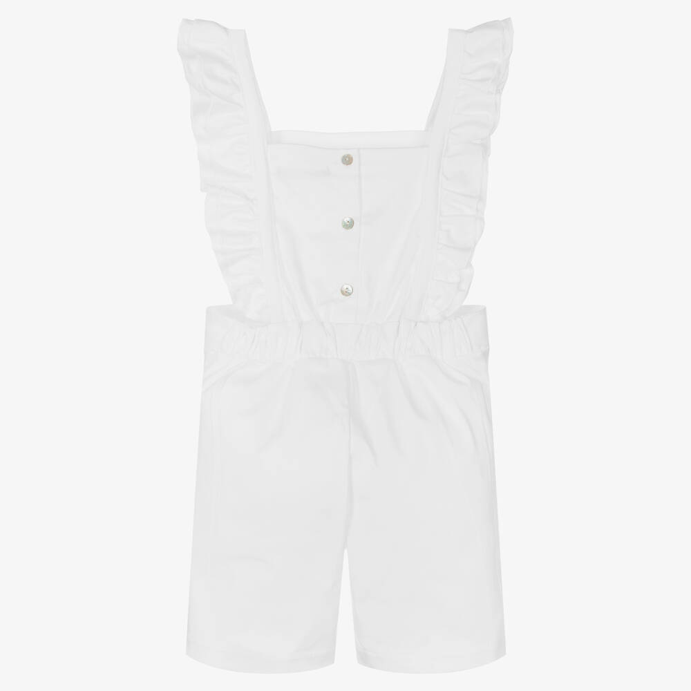 Babidu-Girls White Cotton Playsuit | Childrensalon Outlet