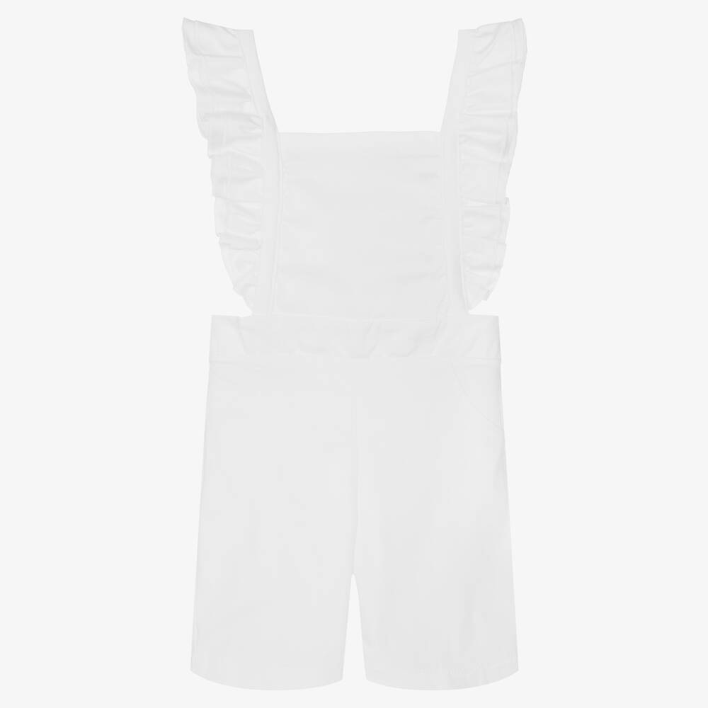 Babidu-Girls White Cotton Playsuit | Childrensalon Outlet