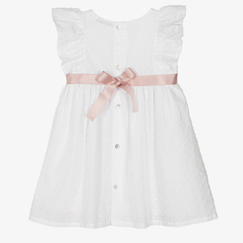 Babidu-Girls White Cotton Plumeti Dress | Childrensalon Outlet