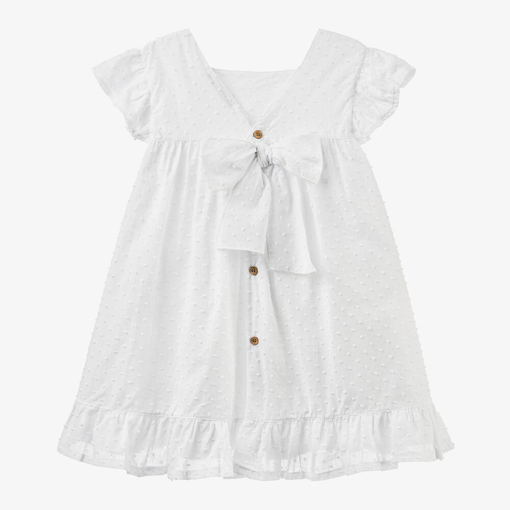 Babidu-Girls White Cotton Plumeti Dress | Childrensalon Outlet