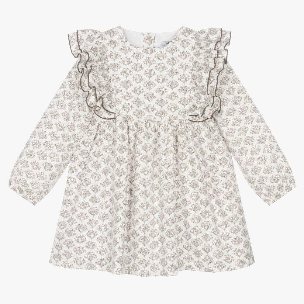 Babidu - Girls White Cotton Ruffle Dress | Childrensalon