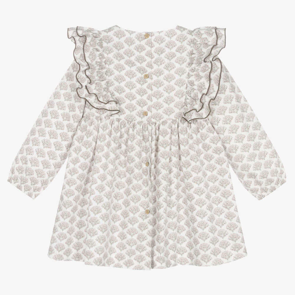 Babidu-Girls White Cotton Ruffle Dress | Childrensalon Outlet